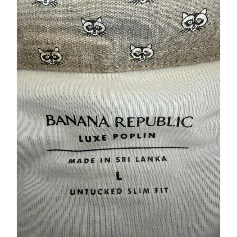 Banana Republic Luxe Poplin Shirt Mens L‎ Grey Raccoon Print Untucked Slim Fit